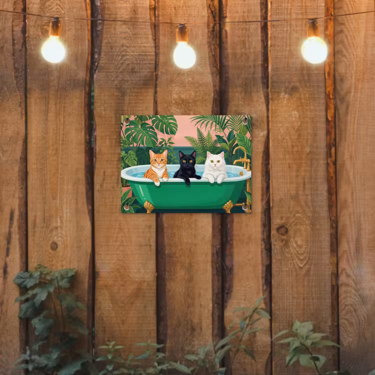 Badkamer - Kattenparade - Kleurrijk tuinposter los doek klein -sfeer1