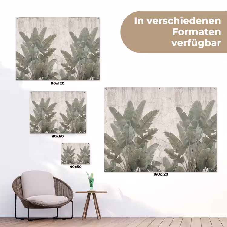 Bananenbladeren - Beton - Groen tuinposter los doek klein -Xsfeer9_DE