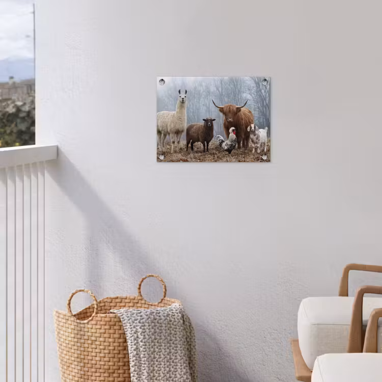 Boerderijdieren - Groep - Mist - Natuur - Rustiek tuinposter los doek klein -sfeer8