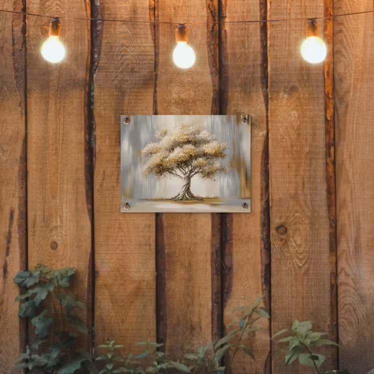 Boom - Bladeren - Abstract - Wit tuinposter los doek klein -sfeer1
