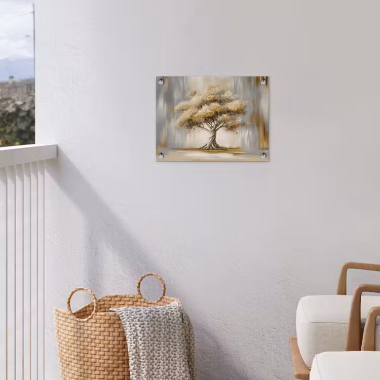 Boom - Bladeren - Abstract - Wit tuinposter los doek klein -sfeer8