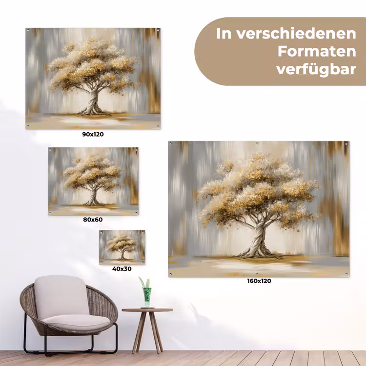 Boom - Bladeren - Abstract - Wit tuinposter los doek klein -Xsfeer9_DE