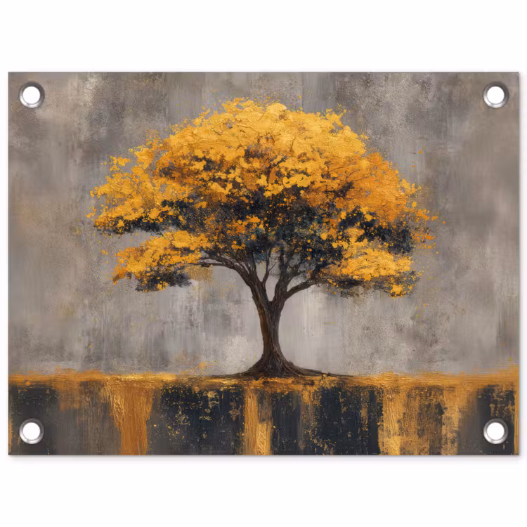 Boom - Bladeren - Goud - Abstract tuinposter los doek klein -3d
