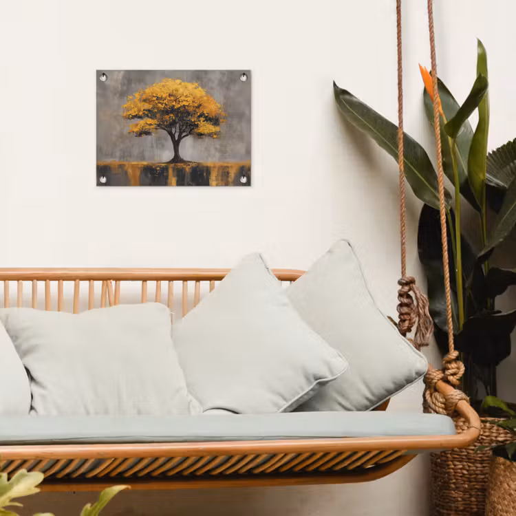 Boom - Bladeren - Goud - Abstract tuinposter los doek klein -sfeer7