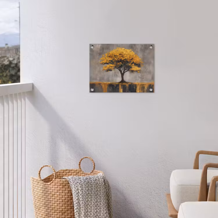 Boom - Bladeren - Goud - Abstract tuinposter los doek klein -sfeer8
