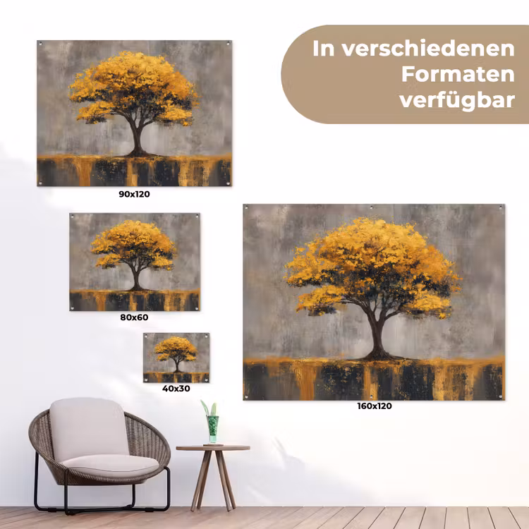 Boom - Bladeren - Goud - Abstract tuinposter los doek klein -Xsfeer9_DE