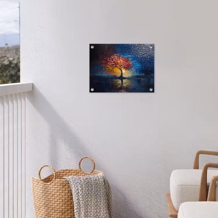 Boom - Blauw - Bladeren - Vakken tuinposter los doek klein -sfeer8
