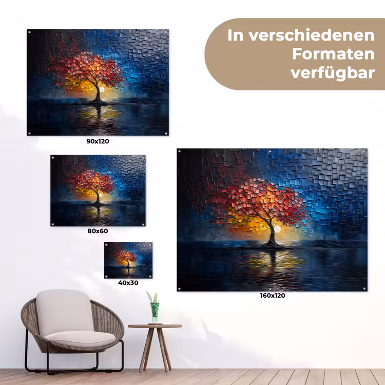 Boom - Blauw - Bladeren - Vakken tuinposter los doek klein -Xsfeer9_DE