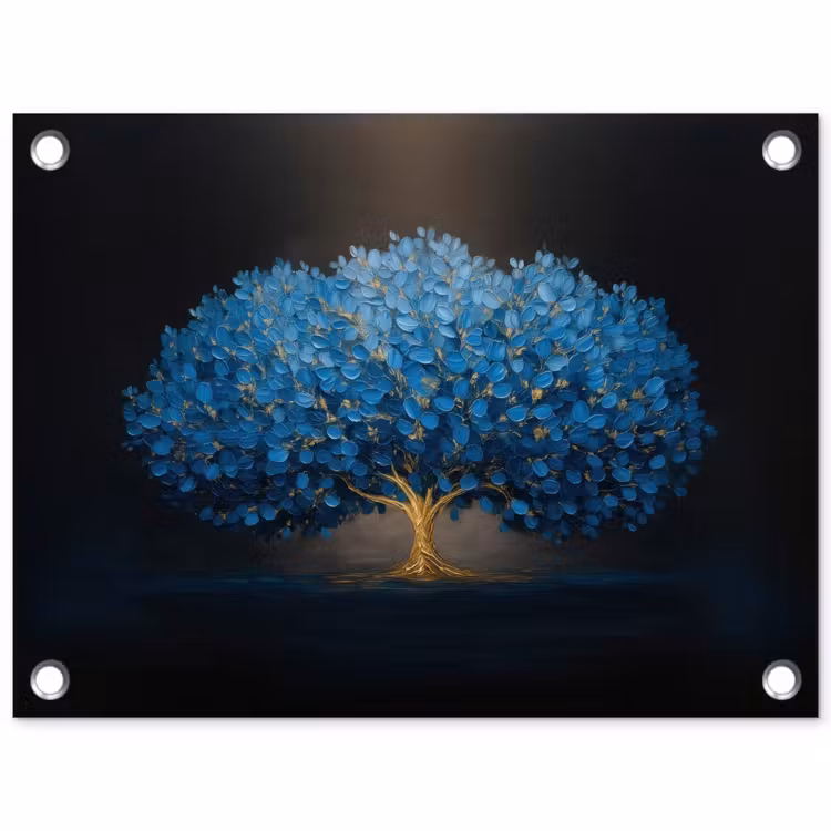 Boom - Blauw - Bladeren - Penseelstreken tuinposter los doek klein -3d