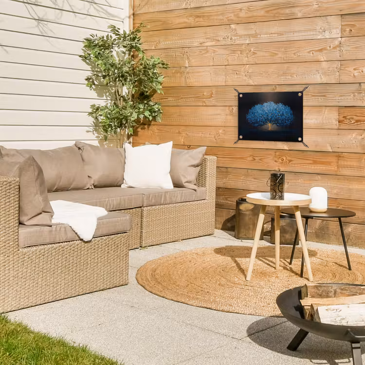 Boom - Blauw - Bladeren - Penseelstreken tuinposter los doek klein -sfeer4