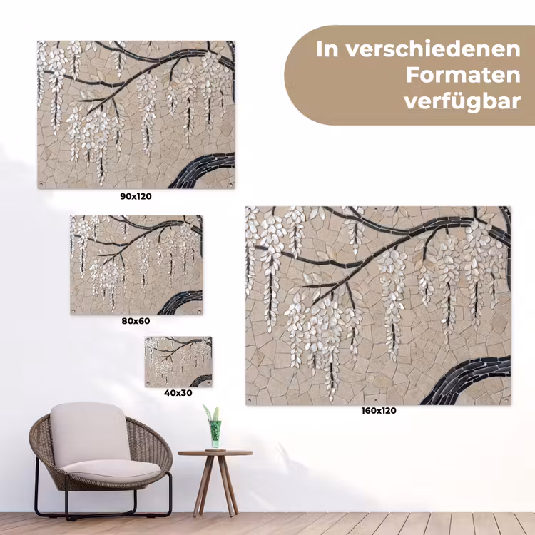 Boom - Bloemen - Mozaïek - Kunst - Wit tuinposter los doek klein -Xsfeer9_DE