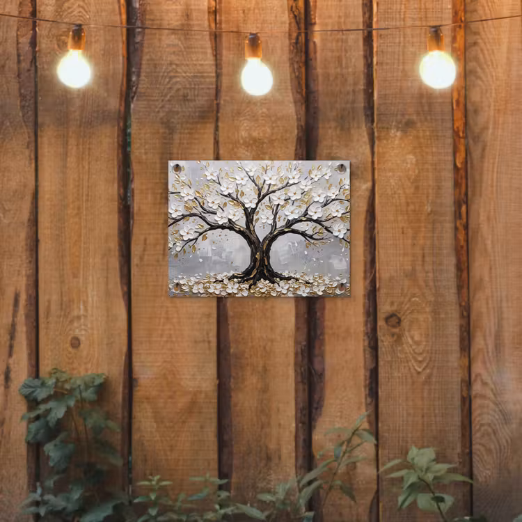 Boom - Bloemen - Natuur - Abstract - Wit tuinposter los doek klein -sfeer1