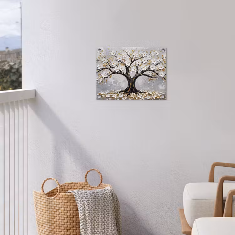 Boom - Bloemen - Natuur - Abstract - Wit tuinposter los doek klein -sfeer8