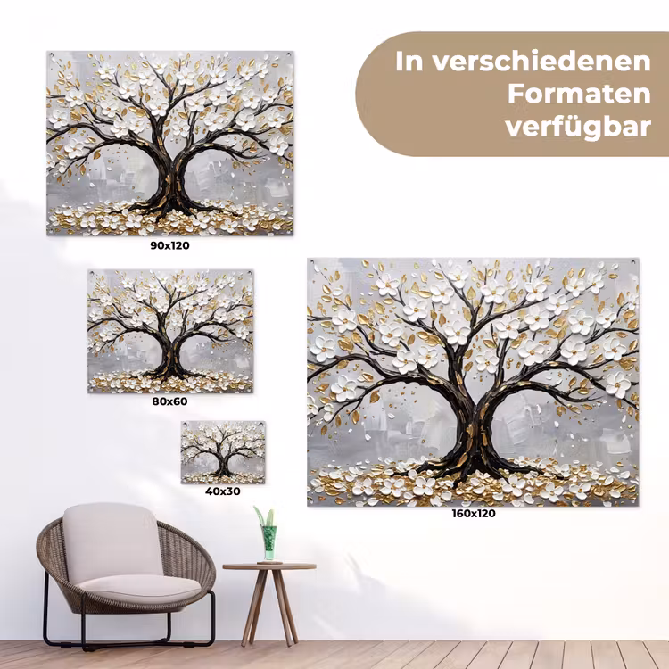 Boom - Bloemen - Natuur - Abstract - Wit tuinposter los doek klein -Xsfeer9_DE