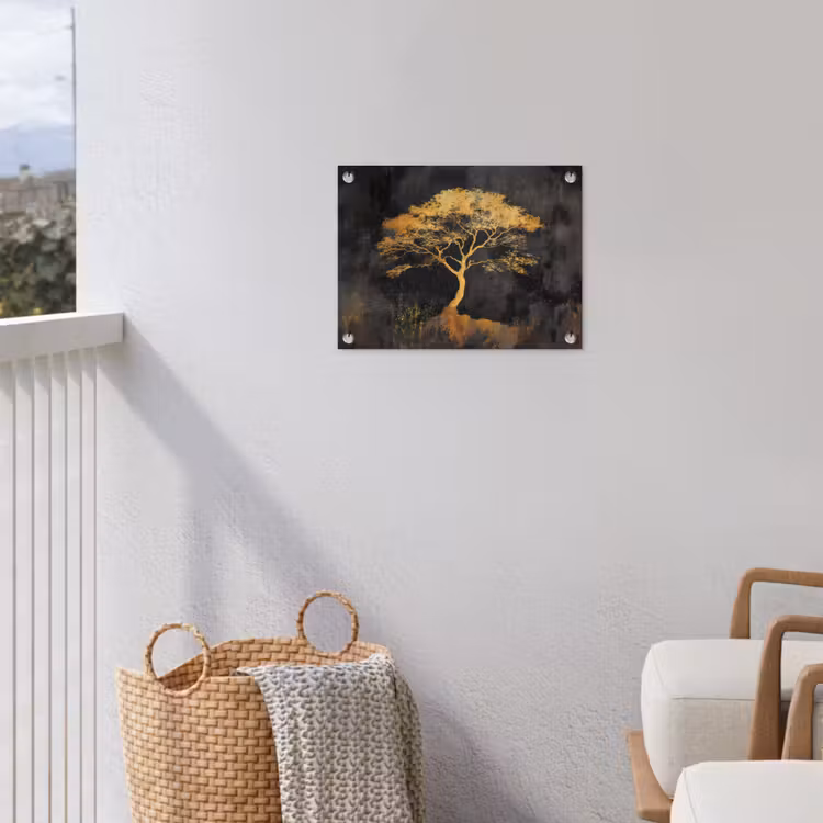 Boom - Schilderij - Goud - Abstract tuinposter los doek klein -sfeer8