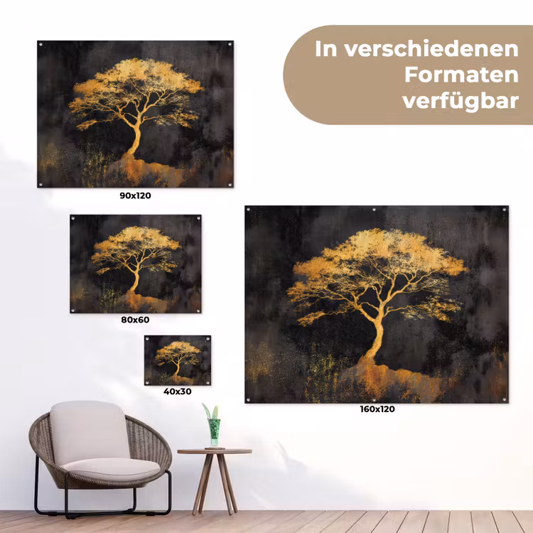 Boom - Schilderij - Goud - Abstract tuinposter los doek klein -Xsfeer9_DE
