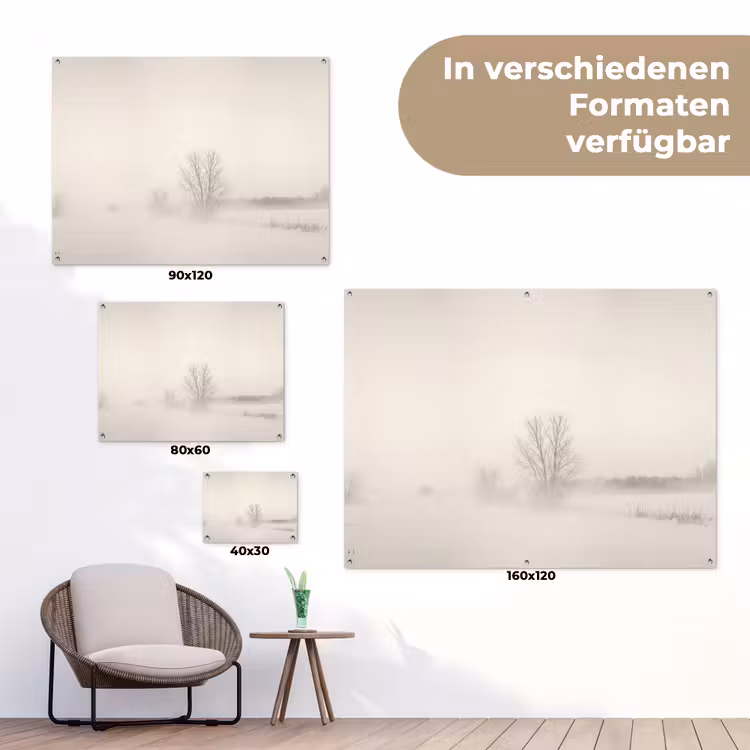 Boom - Mist - Sneeuw - Winter - Minimalistisch tuinposter los doek klein -Xsfeer9_DE