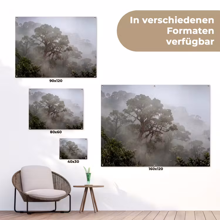 Boom - Mistig - Bos - Groen - Natuur tuinposter los doek klein -Xsfeer9_DE
