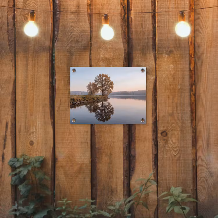 Bomen - Reflectie - Water - Zonsopgang - Serene tuinposter los doek klein -sfeer1