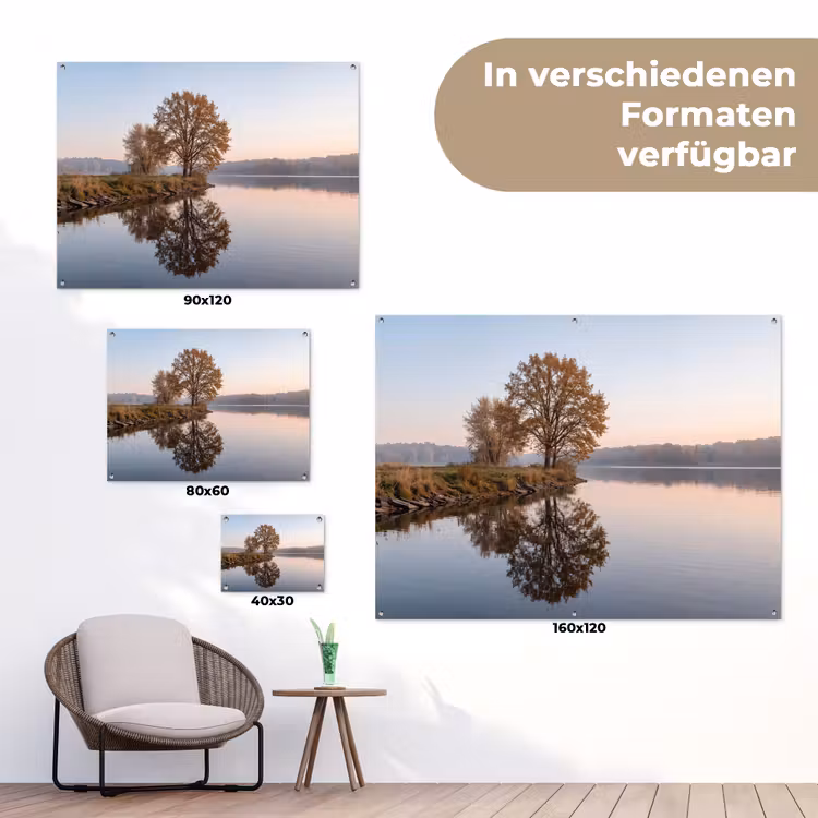Bomen - Reflectie - Water - Zonsopgang - Serene tuinposter los doek klein -Xsfeer9_DE