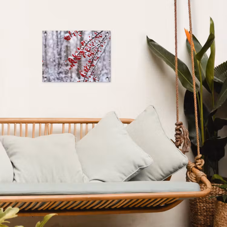 Bessen - Takken - Sneeuw - Winter - Kleurrijk tuinposter los doek klein -sfeer7