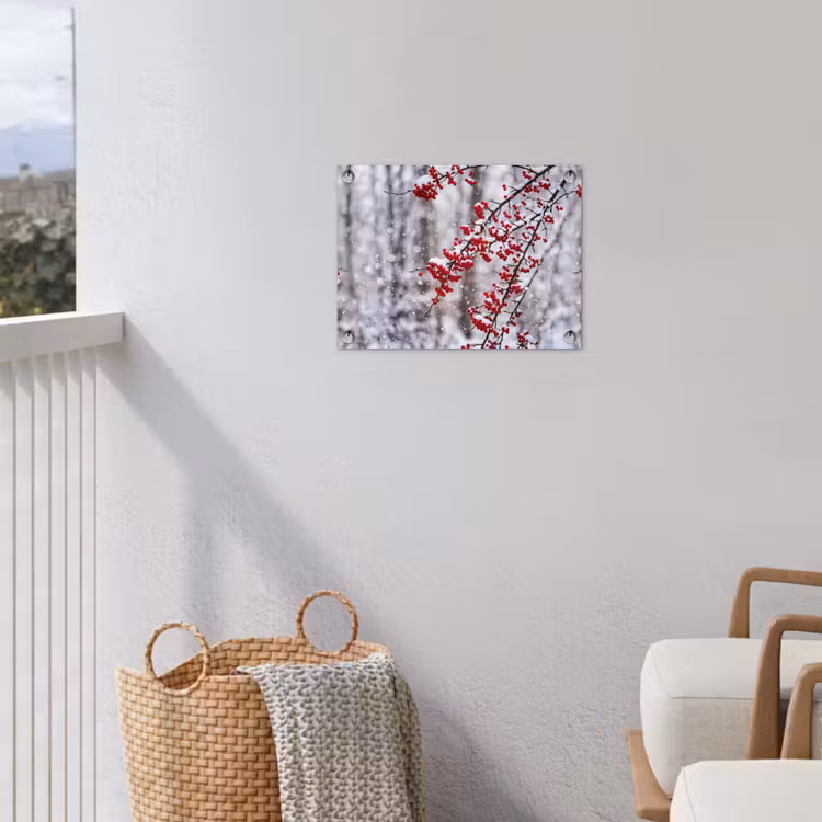Bessen - Takken - Sneeuw - Winter - Kleurrijk tuinposter los doek klein -sfeer8
