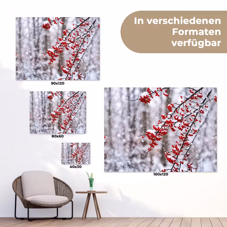 Bessen - Takken - Sneeuw - Winter - Kleurrijk tuinposter los doek klein -Xsfeer9_DE