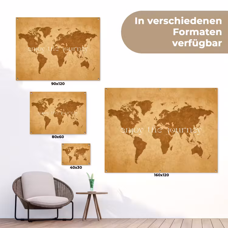 Beige - Papierstructuur - Wereldkaart tuinposter los doek klein -Xsfeer9_DE