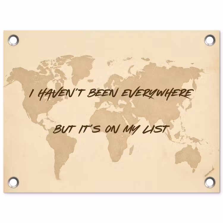 Beige - Wereldkaart - Quote - Handgeschreven tuinposter los doek klein -3d