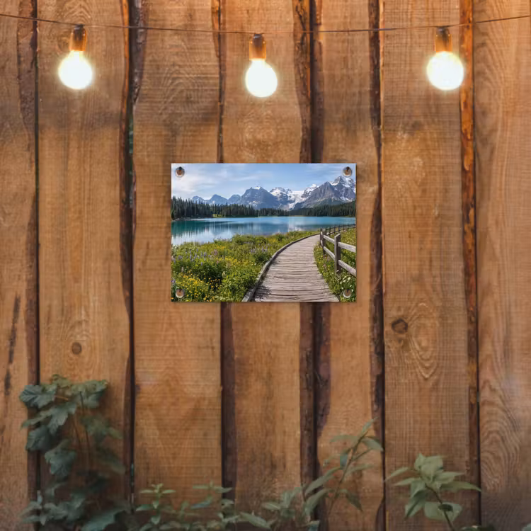 Bergen - Meer - Landschap - Blauw tuinposter los doek klein -sfeer1