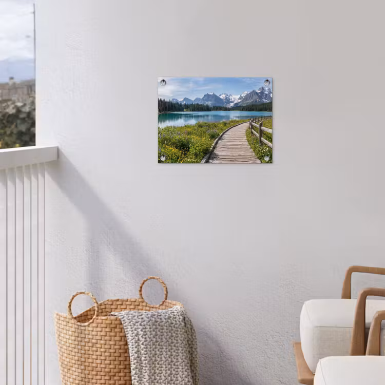 Bergen - Meer - Landschap - Blauw tuinposter los doek klein -sfeer8