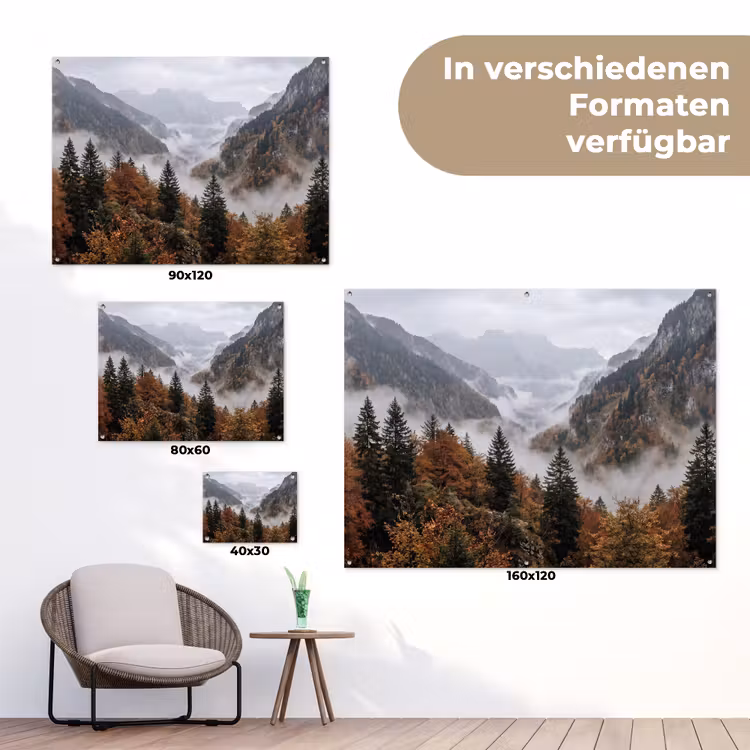 Bergen - Vallei - Mist - Herfst - Natuur tuinposter los doek klein -Xsfeer9_DE