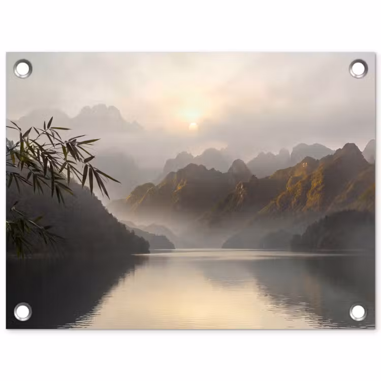 Bergen - Water - Mist - Natuur - Landschap tuinposter los doek klein -3d