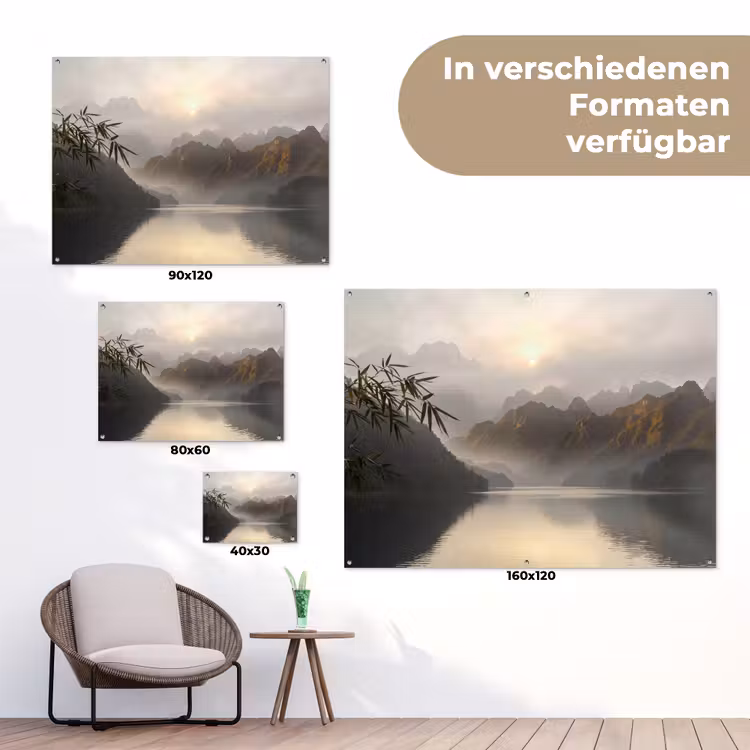 Bergen - Water - Mist - Natuur - Landschap tuinposter los doek klein -Xsfeer9_DE