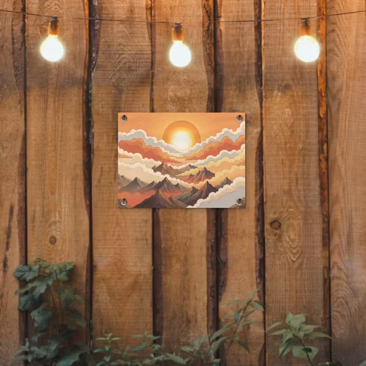 Bergen - Wolken - Natuur - Zonsopgang - Oranje tuinposter los doek klein -sfeer1