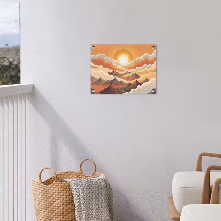 Bergen - Wolken - Natuur - Zonsopgang - Oranje tuinposter los doek klein -sfeer8