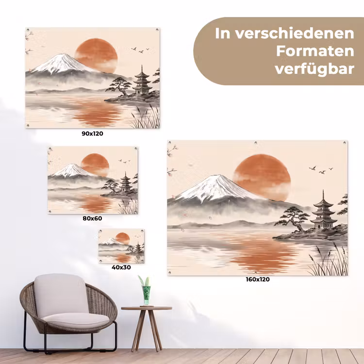 Bergtop - Meer - Bloesem tuinposter los doek klein -Xsfeer9_DE