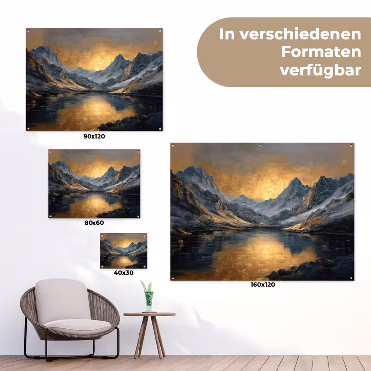 Berglandschap met Gouden Zonsondergang tuinposter los doek klein -Xsfeer9_DE