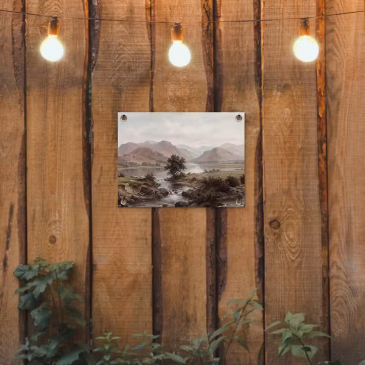 Berglandschap - Meer - Bergen - Vallei - Klassiek tuinposter los doek klein -sfeer1