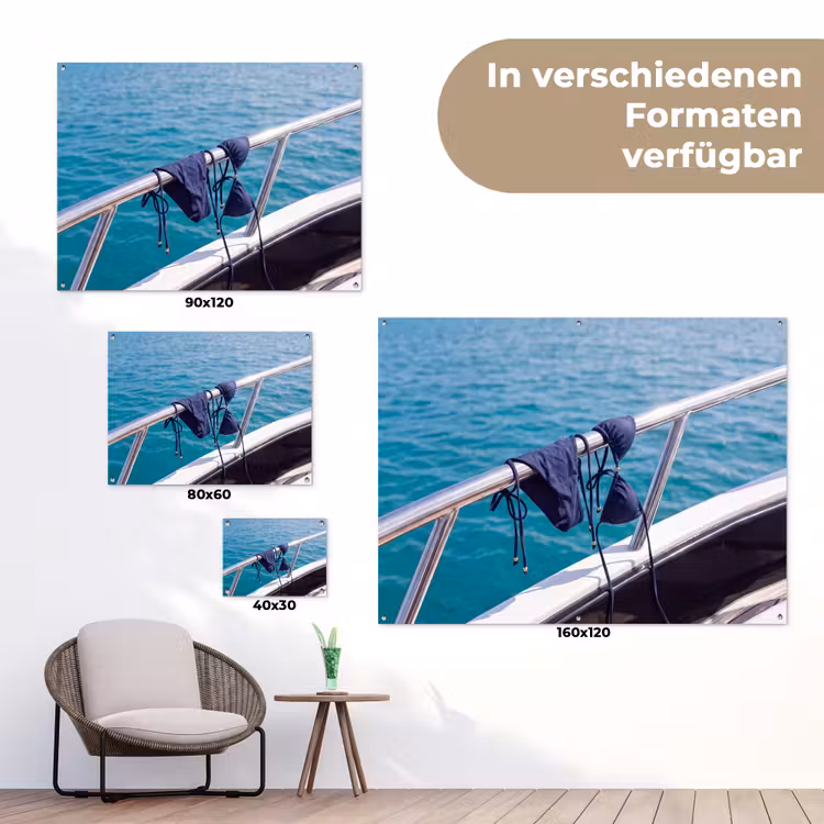 Bikini - Reling - Zee - Zomer - Blauw tuinposter los doek klein -Xsfeer9_DE