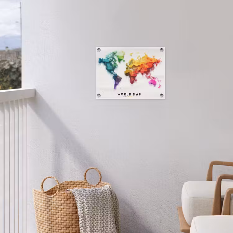 Pixels - Wereldkaart - Kleurverloop tuinposter los doek klein -sfeer8