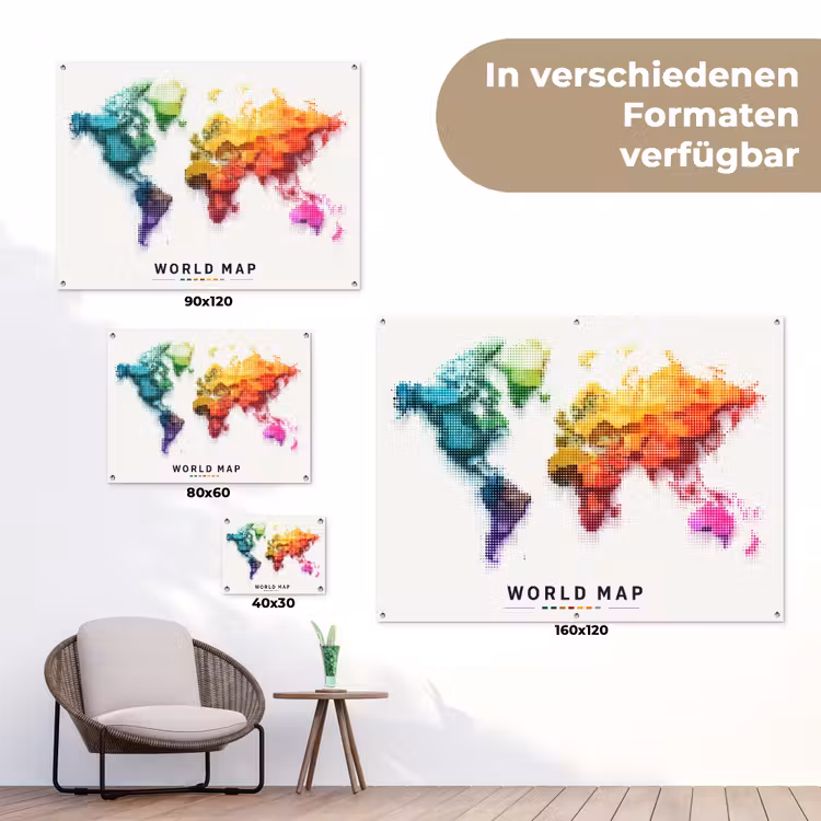 Pixels - Wereldkaart - Kleurverloop tuinposter los doek klein -Xsfeer9_DE
