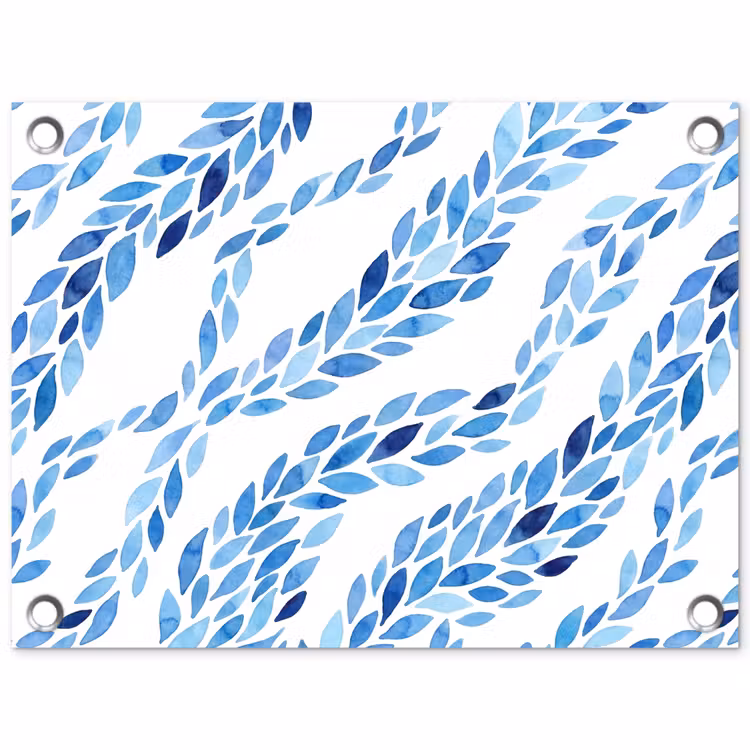 Bladeren - Aquarel - Patroon - Modern - Blauw tuinposter los doek klein -3d