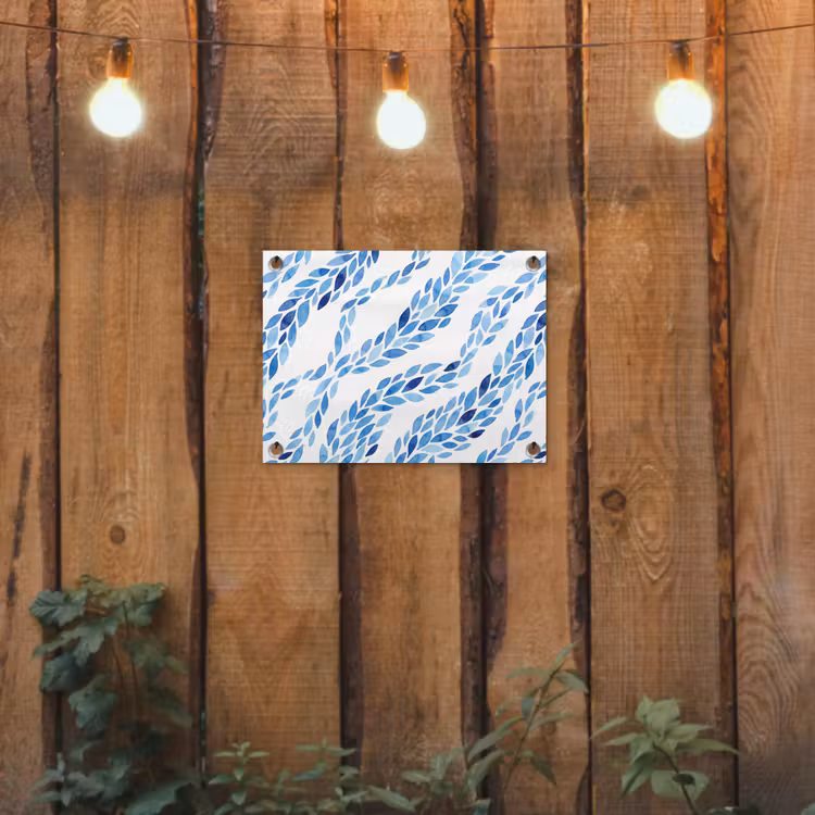 Bladeren - Aquarel - Patroon - Modern - Blauw tuinposter los doek klein -sfeer1