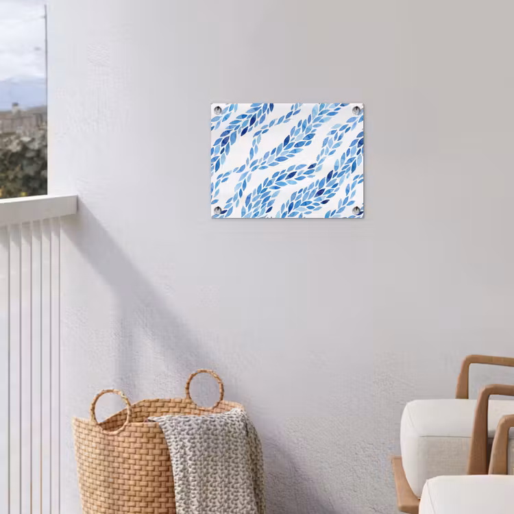 Bladeren - Aquarel - Patroon - Modern - Blauw tuinposter los doek klein -sfeer8