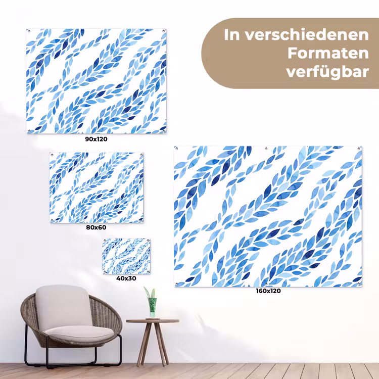 Bladeren - Aquarel - Patroon - Modern - Blauw tuinposter los doek klein -Xsfeer9_DE