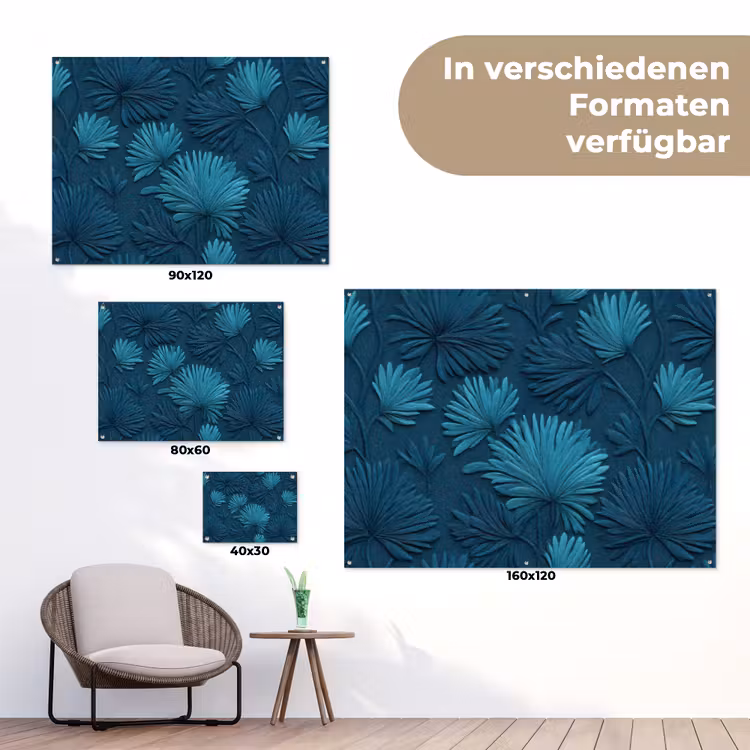 Bladeren - Reliëf - Patroon - Oceaanblauw - Modern tuinposter los doek klein 239 -Xsfeer9_DE