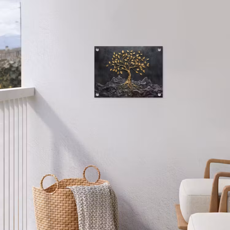 Bladeren - Goud - Boom - Rots tuinposter los doek klein -sfeer8