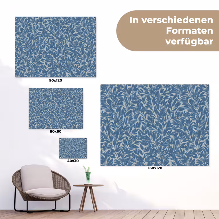 Bladeren - Klassiek - Patroon - Donkerblauw - Vintage tuinposter los doek klein 239 -Xsfeer9_DE