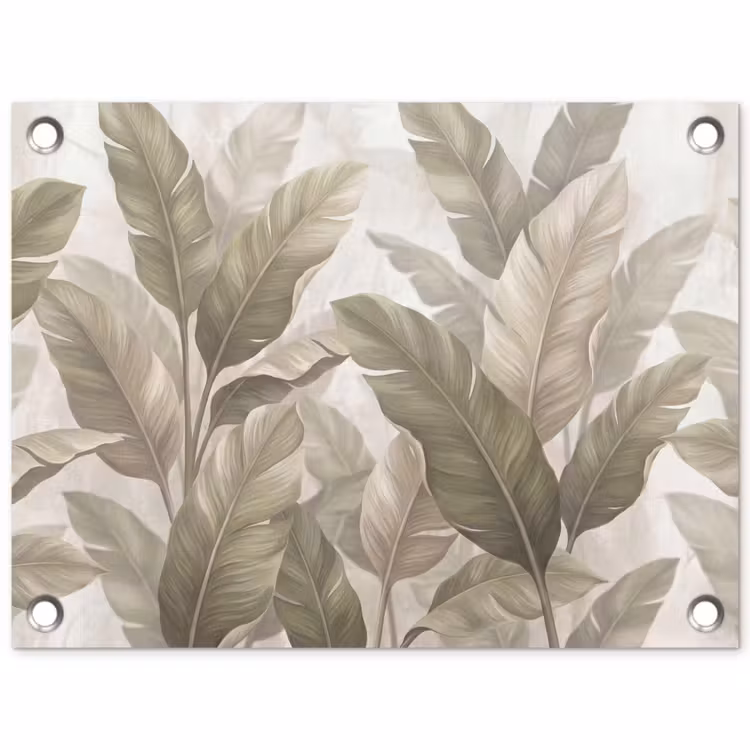 Bladeren - Tropisch - Natuur - Abstract - Beige tuinposter los doek klein -3d